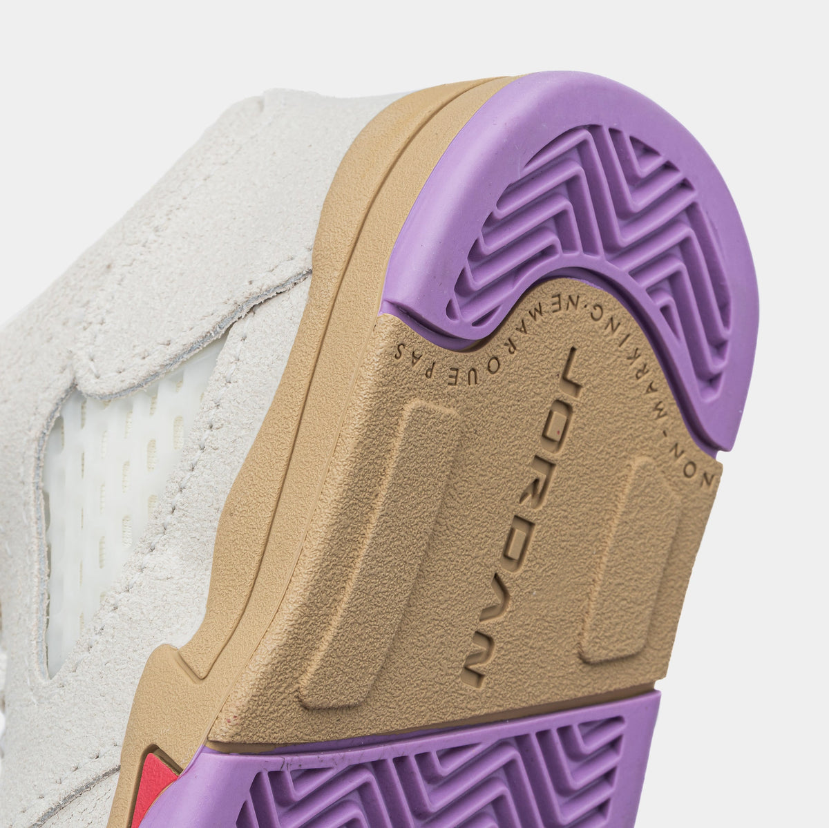Exclusive Air Jordan 5 Retro Low Infant Toddler Lifestyle Shoes (Pale Ivory/Fusion Red/Desert) — 2C — Lifestyle View