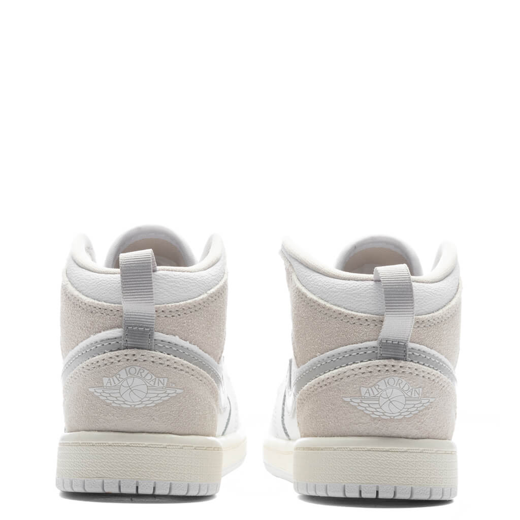 Jordan 1 Mid SE Craft (PS) Preschool Sneakers – White/Light Orewood Brown/Tech Grey – FB9141-120