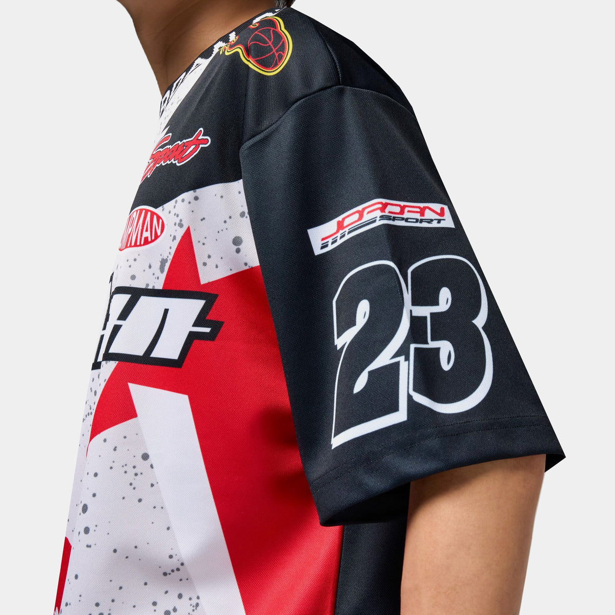 Exclusive Graphic Essentials Mens Short Sleeve Shirt (Nuetral Grey/Black/Fire Red) — S — Top View