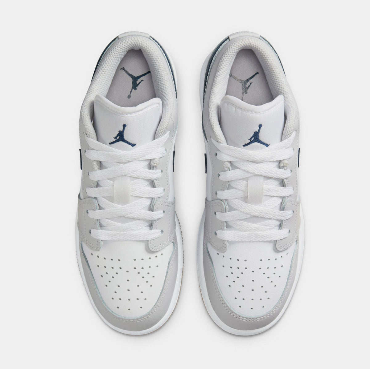 Exclusive Air Jordan 1 Low Grade School Basketball Shoes (White/Midnight Navy/Neutral Grey) — 3.5Y — Top View