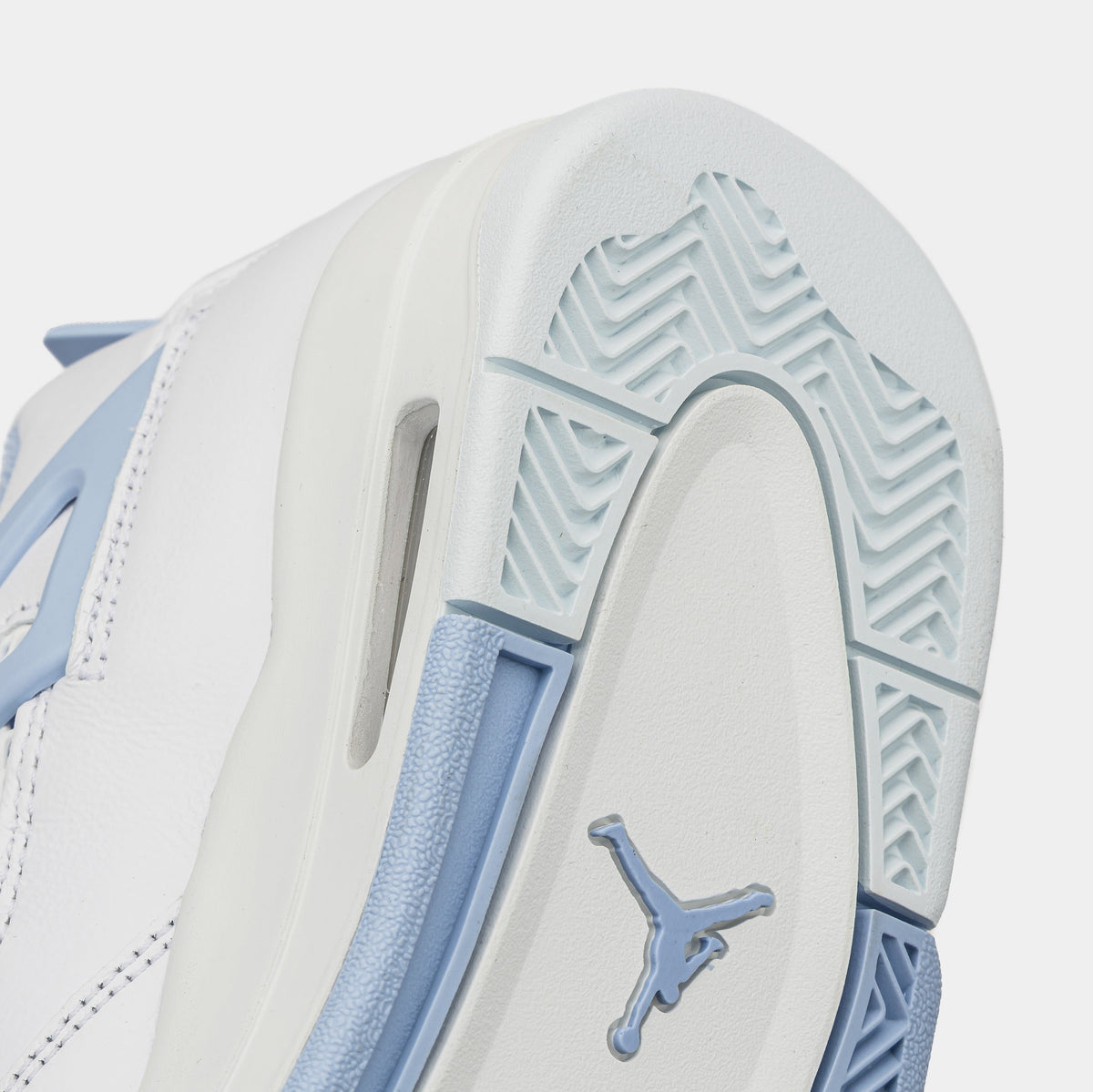 Exclusive Air Jordan 4 Retro Aluminum Womens Lifestyle Shoes (White/Aluminum/Blue Tint/Oil Green) — 6 — Lifestyle View