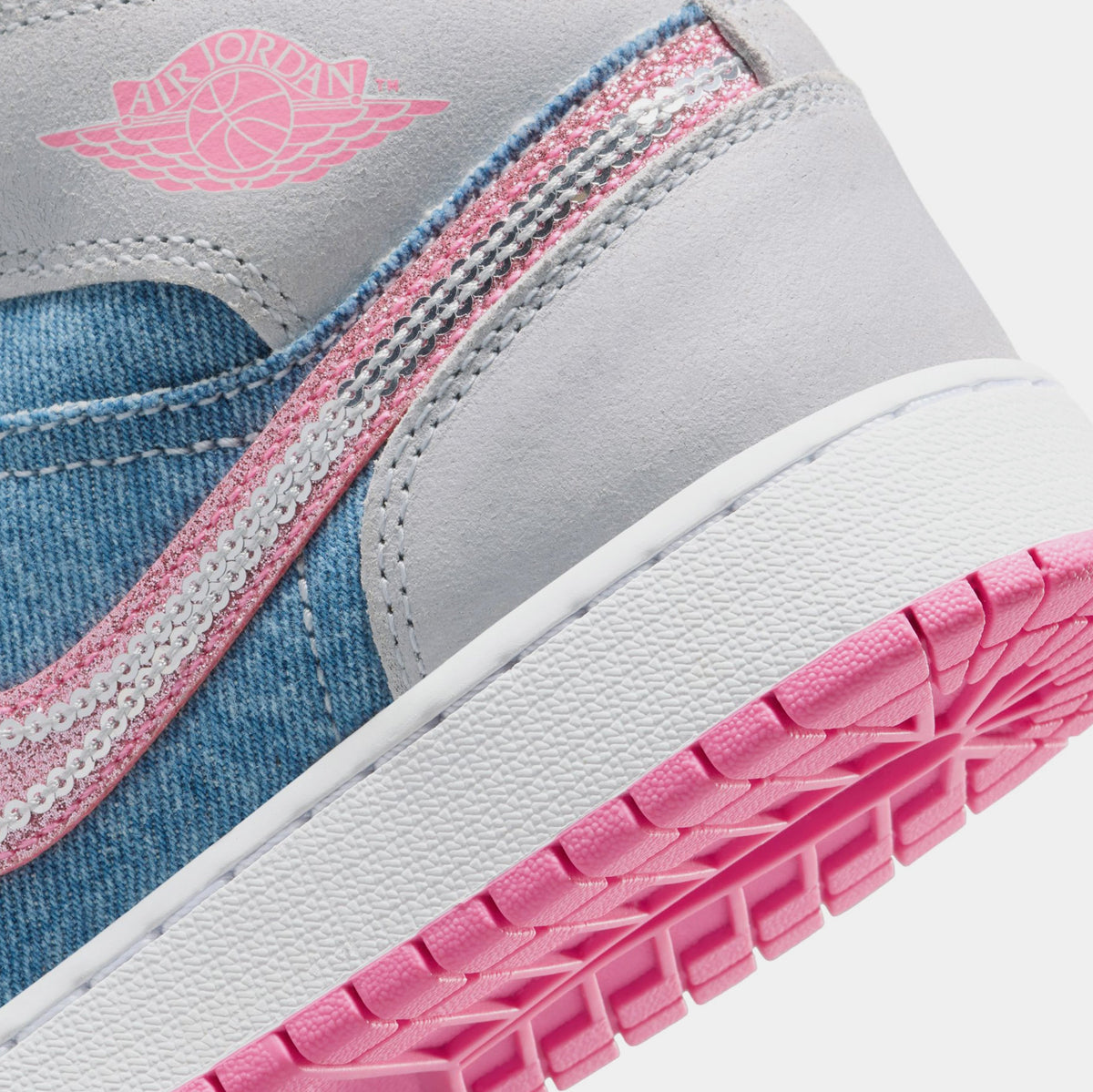 Exclusive Air Jordan 1 Mid SE Grade School Lifestyle Shoes (Cobalt Bliss/White/Pink Glow) — 4Y — Lifestyle View