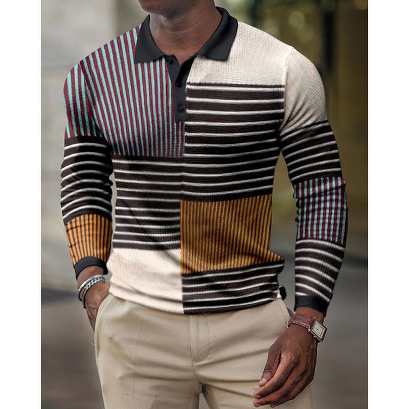 Exclusive 3D Digital Pattern Lapel POLO Long Sleeve Men's — 1 Style — Size S — Detail View