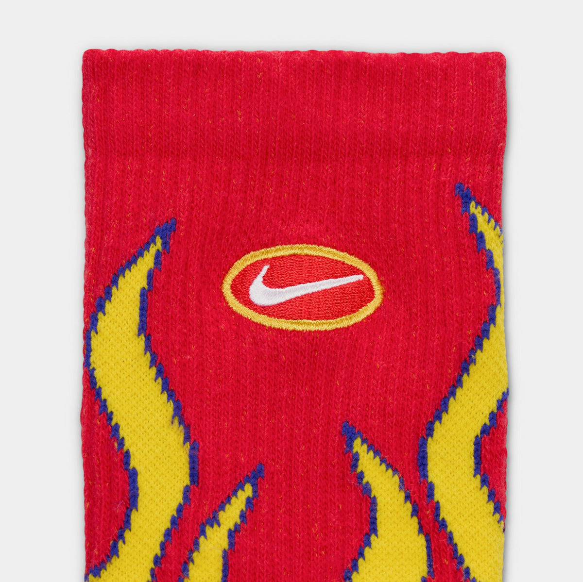 Exclusive Everyday Plush Cushioned Crew Flames Mens Socks (University Red/Tour Yellow/White) — S — Back View