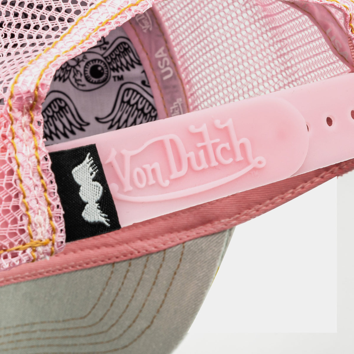 Exclusive Originals Tagged Trucker Mens Hat (White/Pink) — OS — Detail View