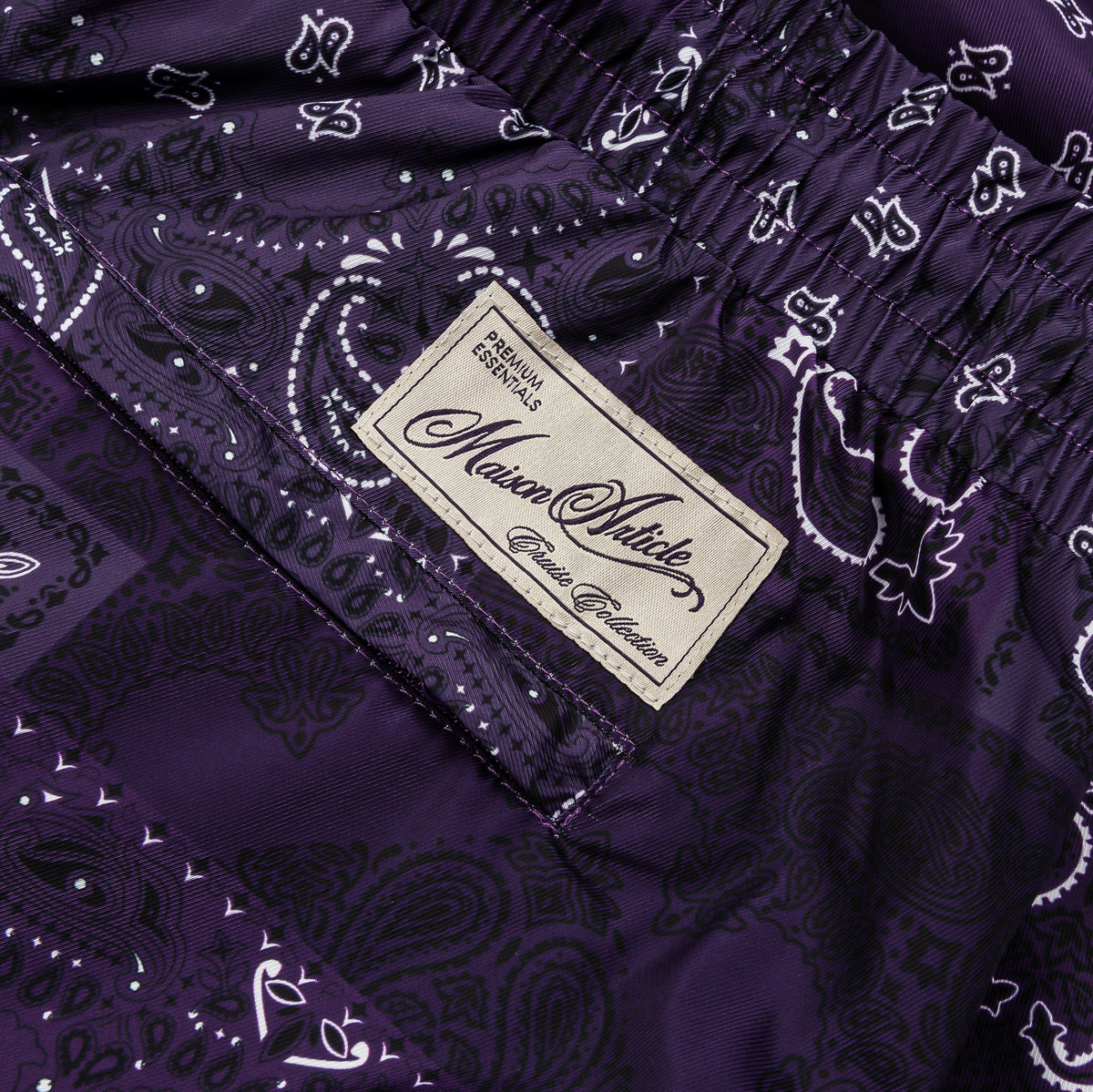 Exclusive Paisley Tonal Hybrid Mens Shorts (Black/Purple) — S — Top View