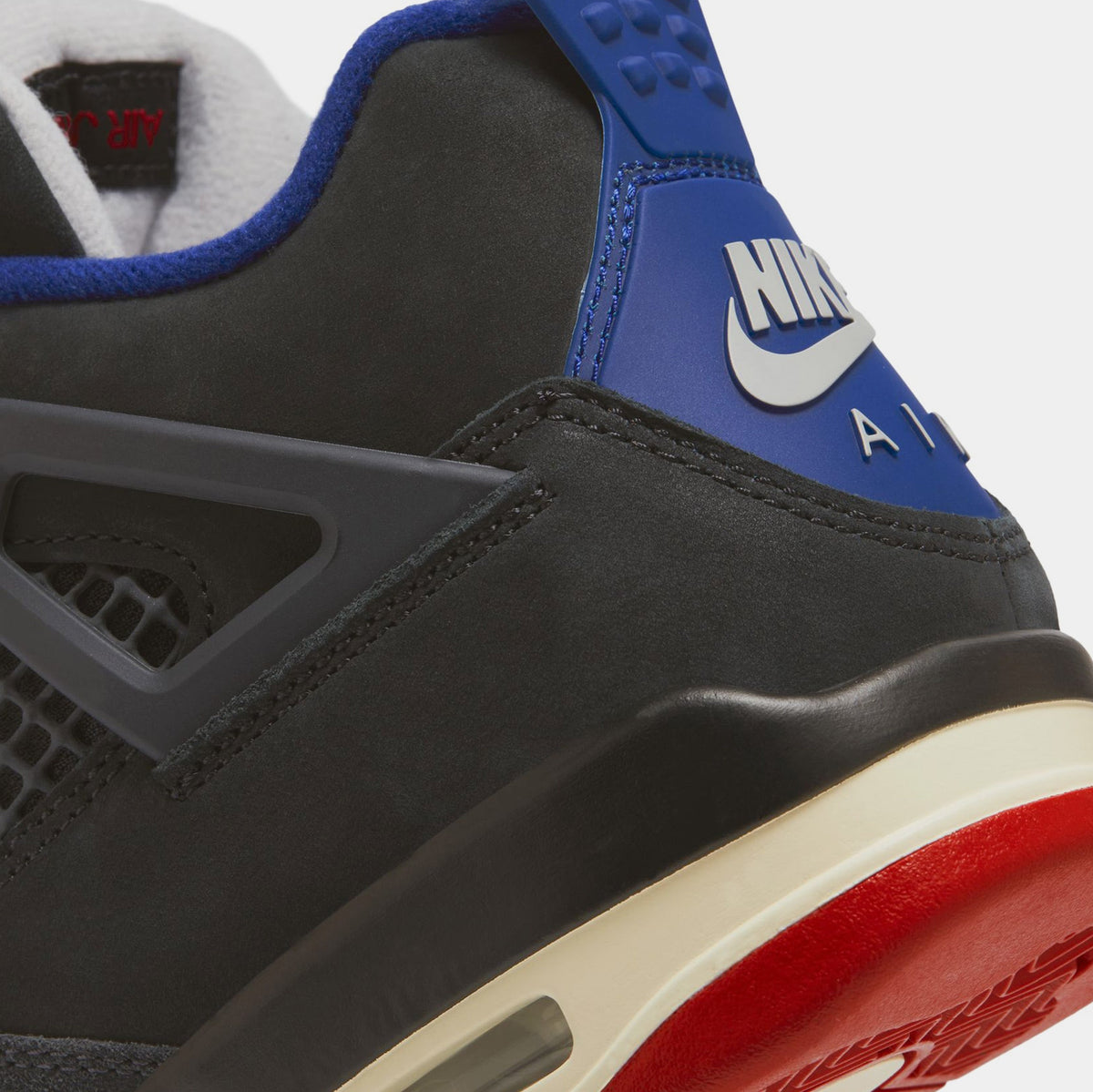 Exclusive Air Jordan 4 Retro Rare Air Grade School Lifestyle Shoes (Black/Fire Red/Deep Royal Blue/Dark Smoke Grey/Tech Grey) — 3.5Y — Lifestyle View