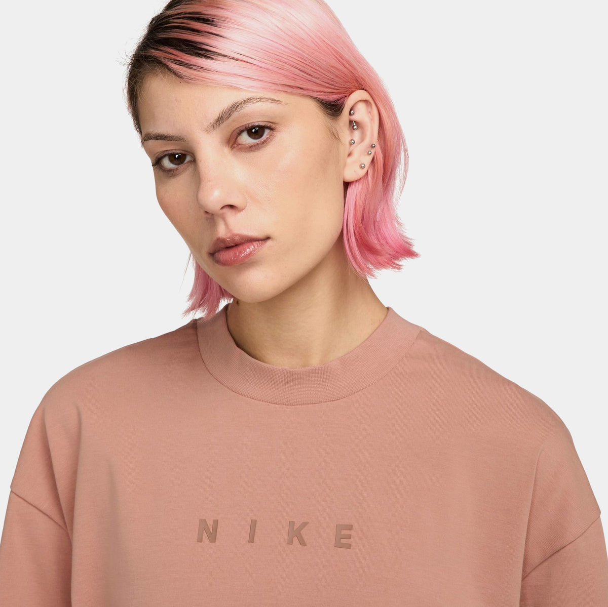 Exclusive NSW Graphic Boxy Womens Short Sleeve Shirt (Rose Gold) — XS — Back View