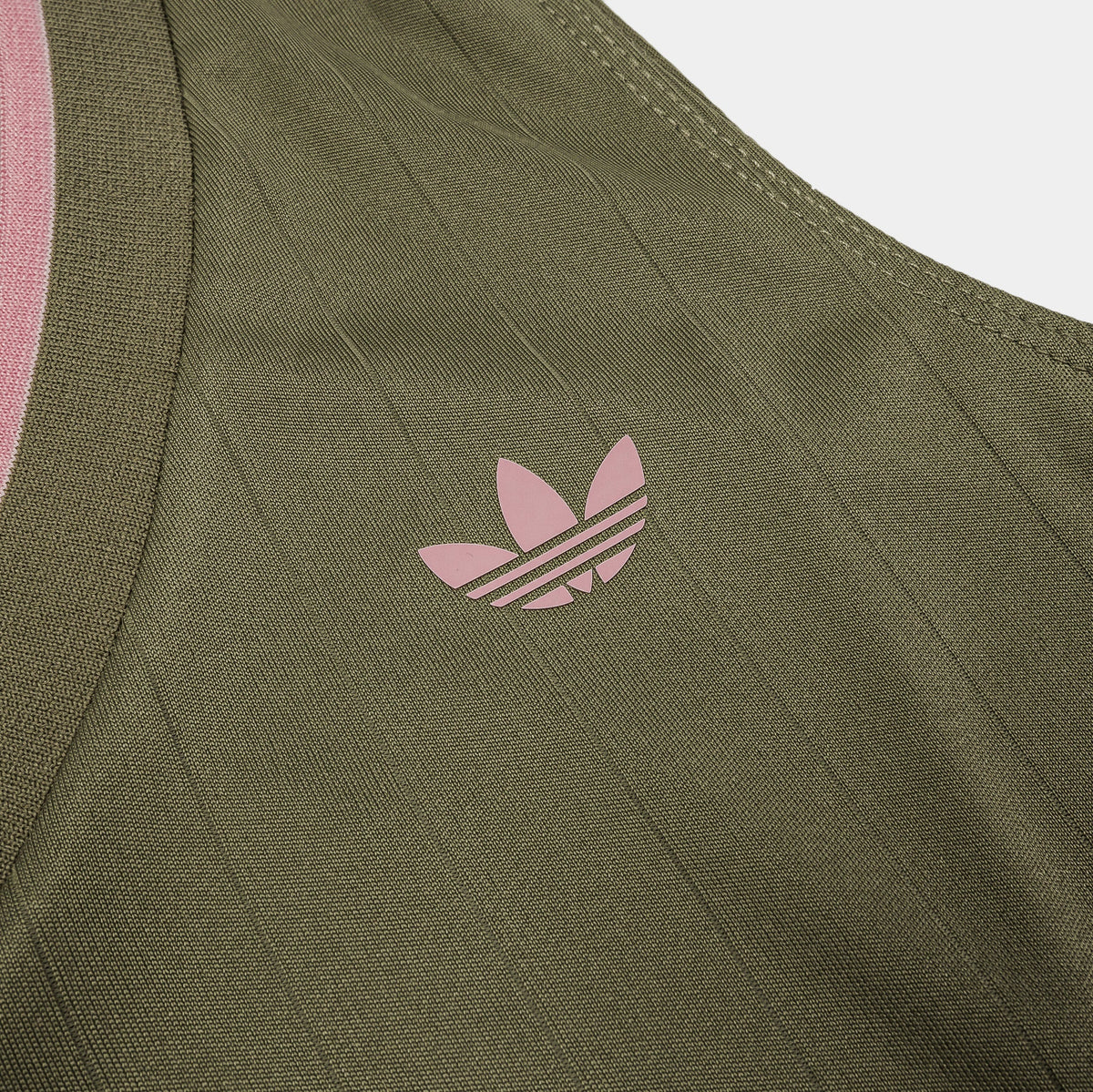 Exclusive Soccer Summer V Neck Tank Womens Short Sleeve (Olive/Pink) — XS — Back View