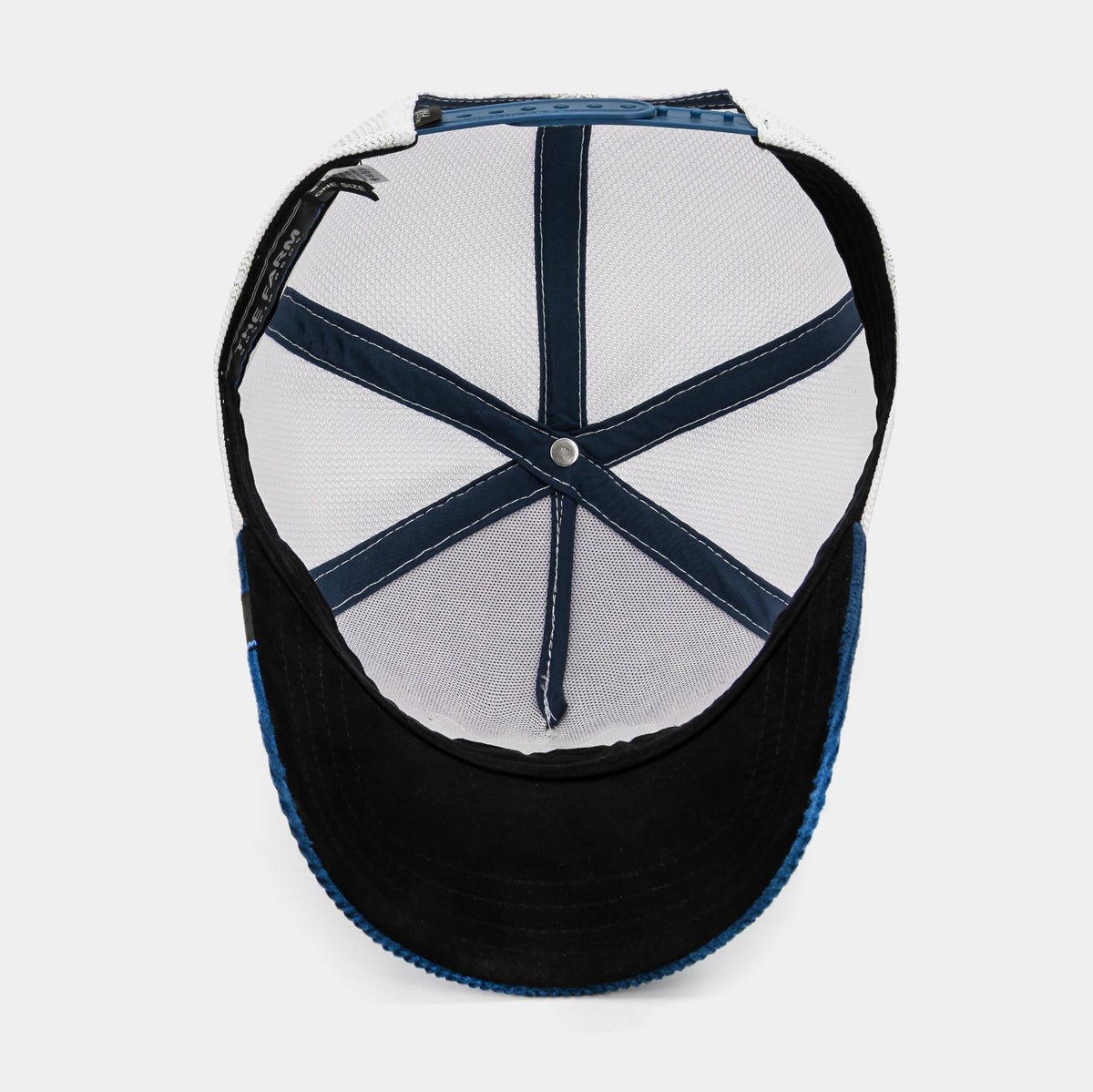 Exclusive Flow Trucker Mens Hat (Navy/White) — OS — Top View