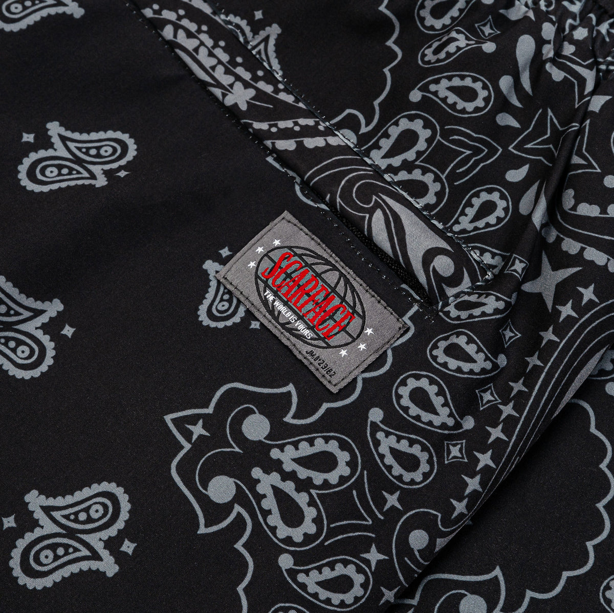 Exclusive SP x Scarface Paisley All Over Print Hybrid Mens Shorts (Black/Grey) — S — Top View