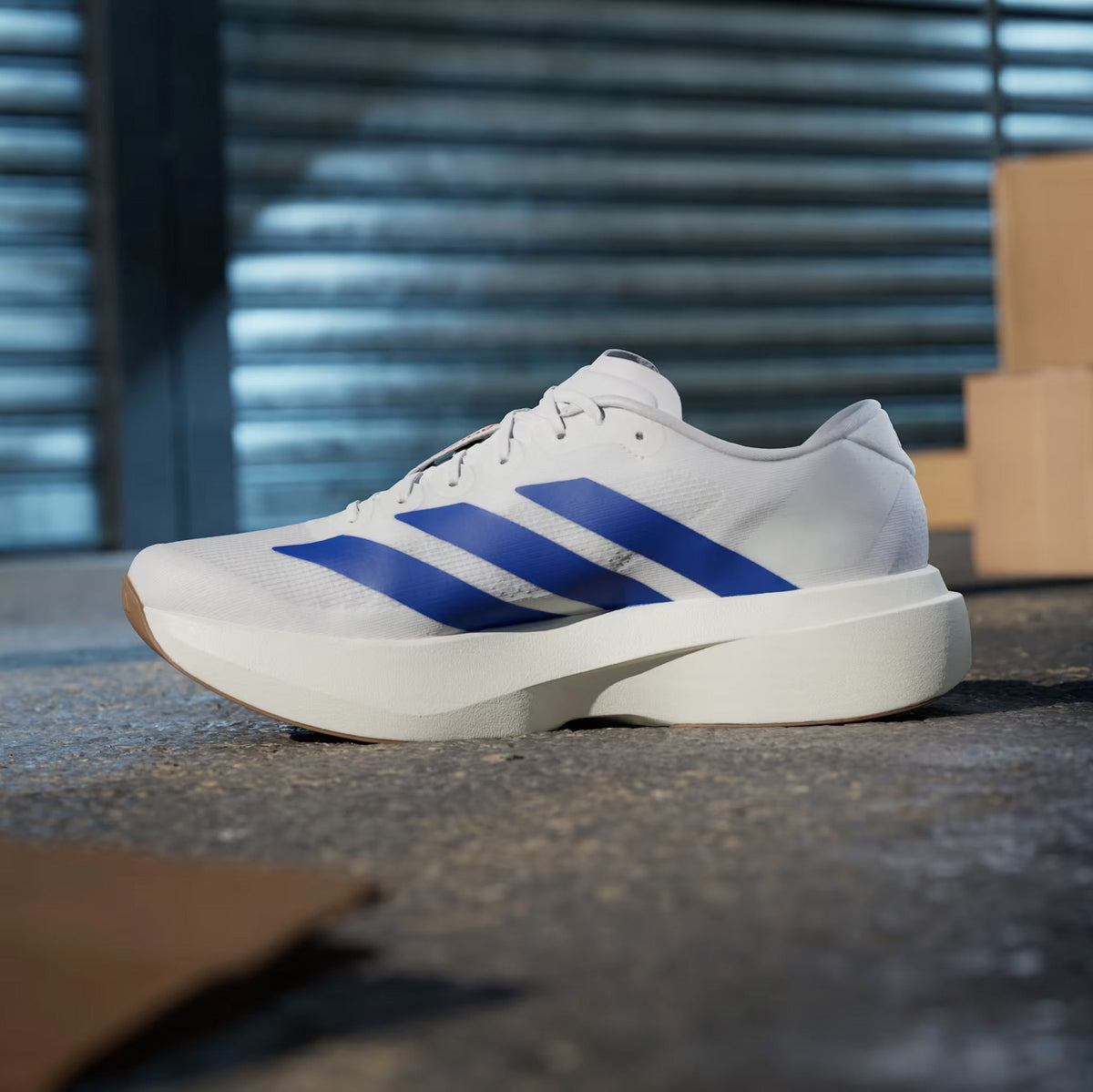 Exclusive Adizero Evo SL Mens Running Shoes (White/Blue) — 6.5 — Top View