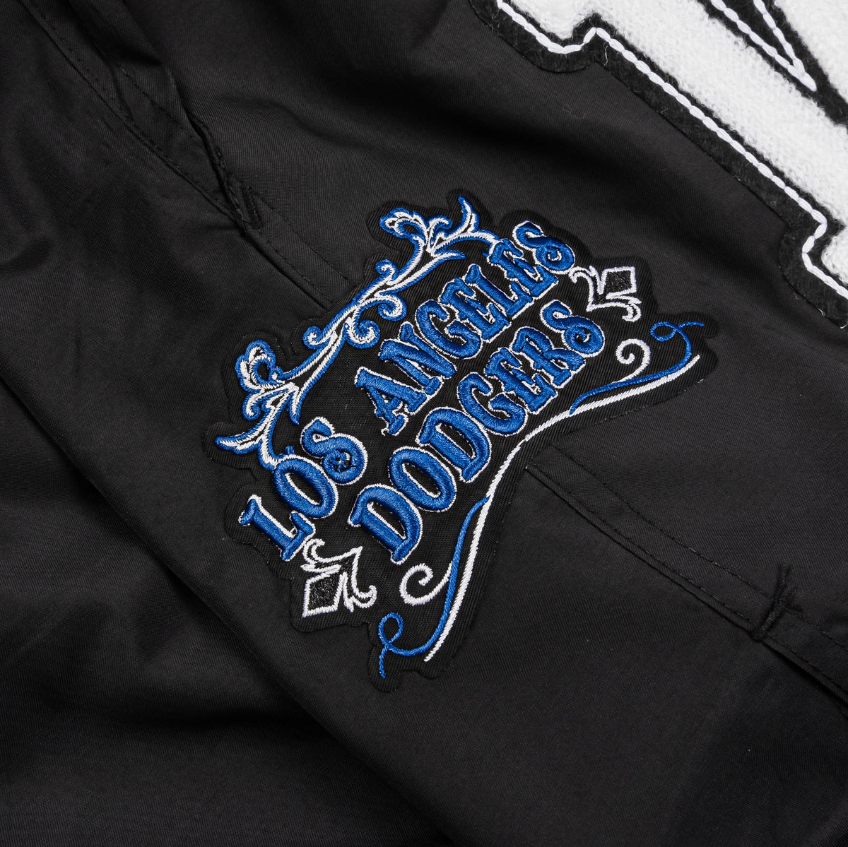 Exclusive Los Angeles Dodgers Rebel Athletics Fleece Mens Shorts (Black/Blue) — S — Top View