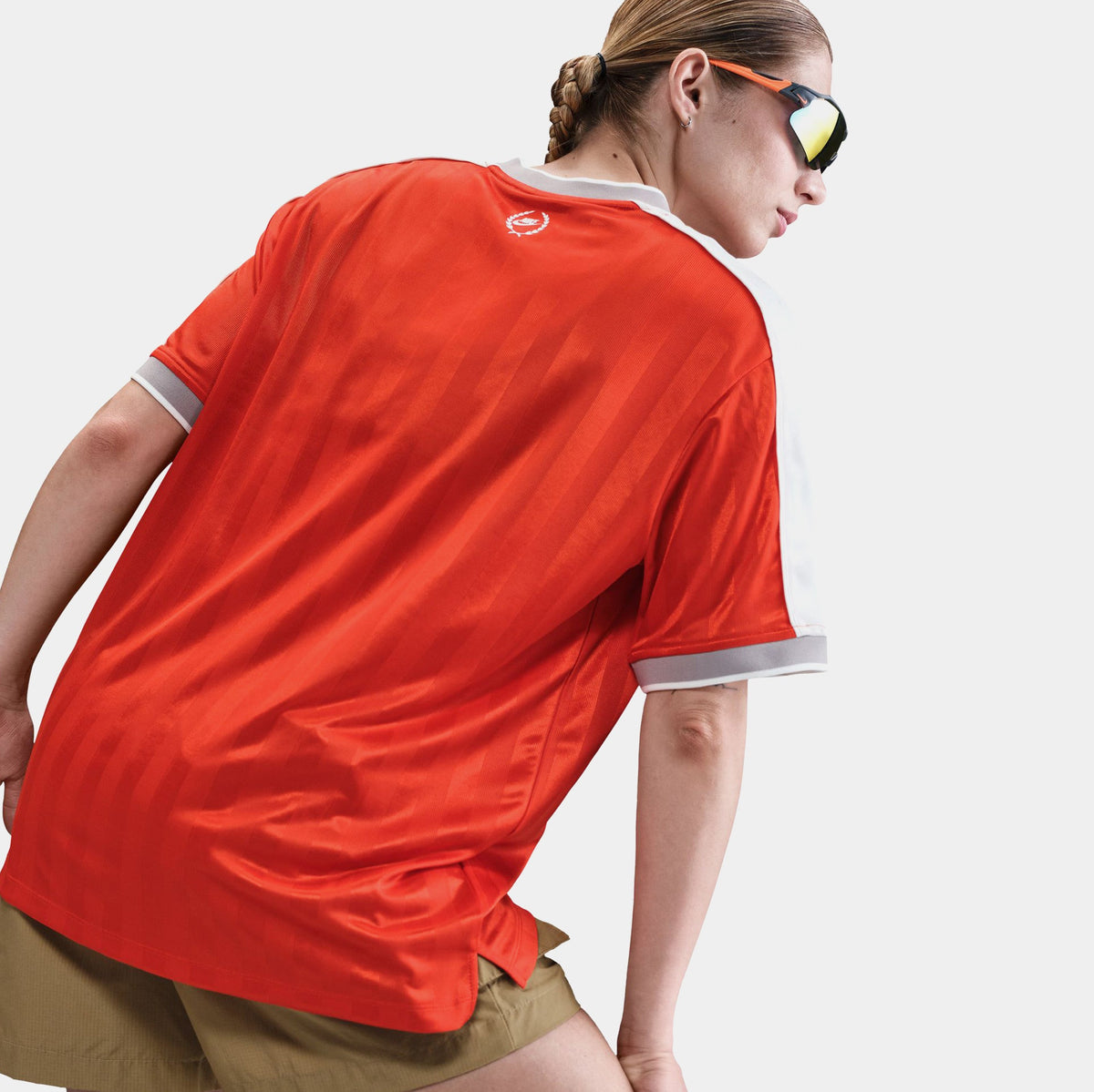 Exclusive NSW V Neck Top Womens Jersey (Picante Red/Sail/Midnight Navy/Sail) — XS — Top View