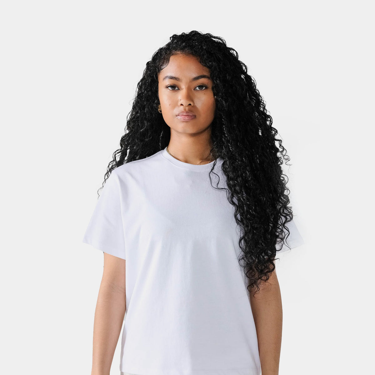 Exclusive Fitted Tee Womens Short Sleeve Shirt (White) — XS — Front View