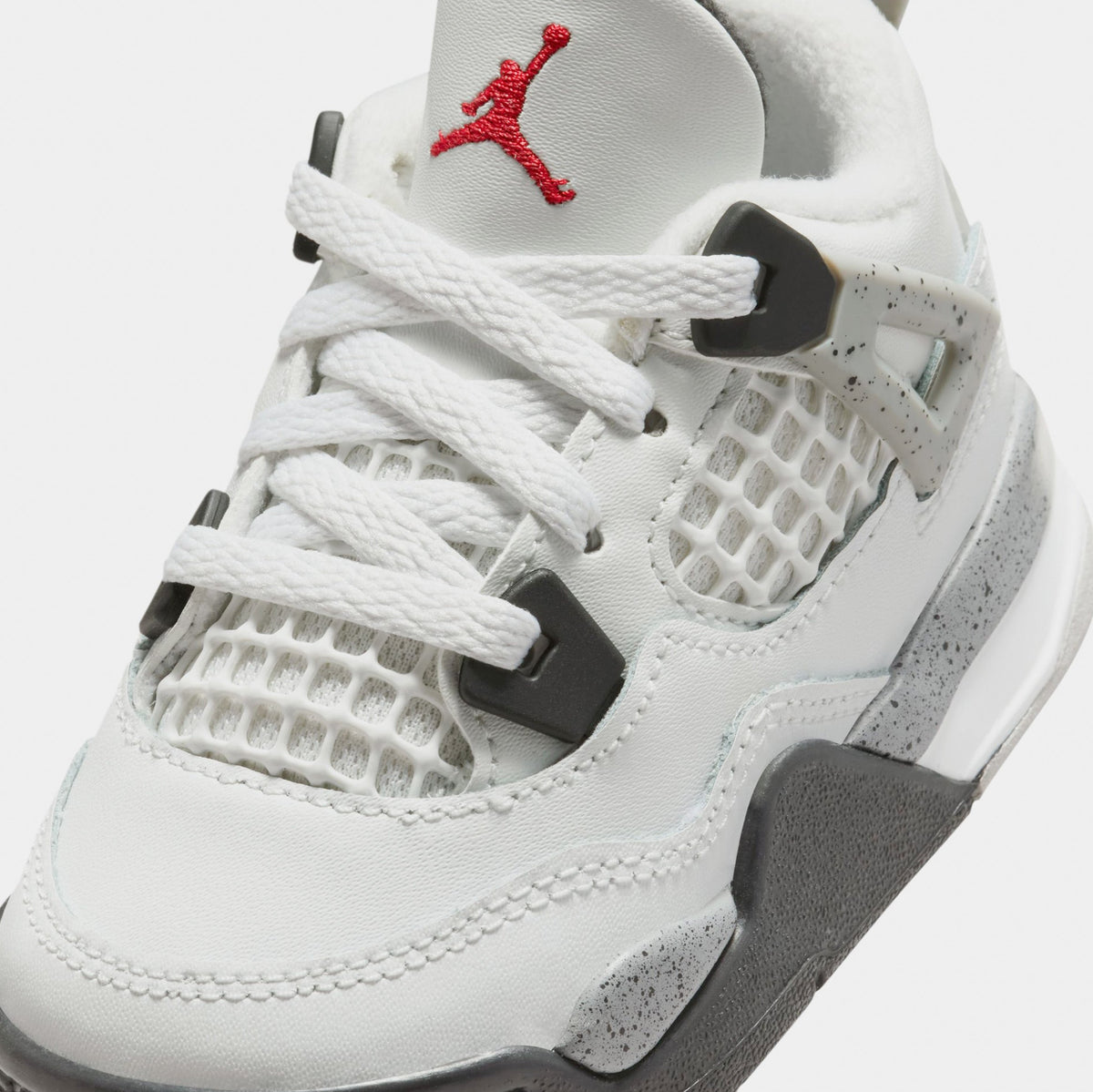 Exclusive Air Jordan 4 Retro White Cement Infant Toddler Lifestyle Shoes (Summit White/Fire Red/Cement Grey/Black) — 2C — Detail View