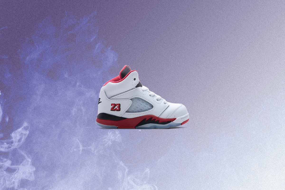 Jordan Air Jordan 5 Retro OG Fire Red 'Black Tongue' (TD) Toddler Basketball Sneakers – White/Fire Red/Black – HQ7981-101