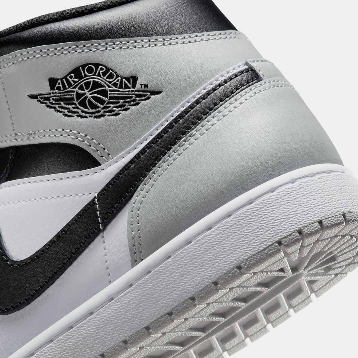 Exclusive Air Jordan 1 Mid Mens Lifestyle Shoes (White/Light Smoke Grey/Black) — 7 — Lifestyle View