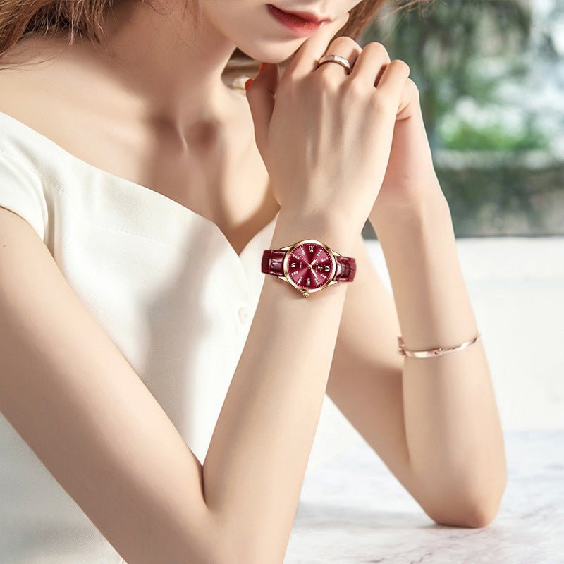 Exclusive Automatic Delicate Small Dial Waterproof Quartz Watch — 958 Red Belt Style — Alternate View 7