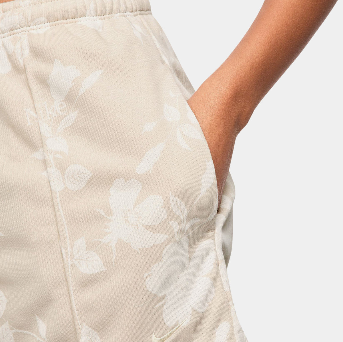Exclusive Chill Terry Mid Rise 4" All Over Print Womens Shorts (Light Orewood Brown/Sail) — XS — Back View
