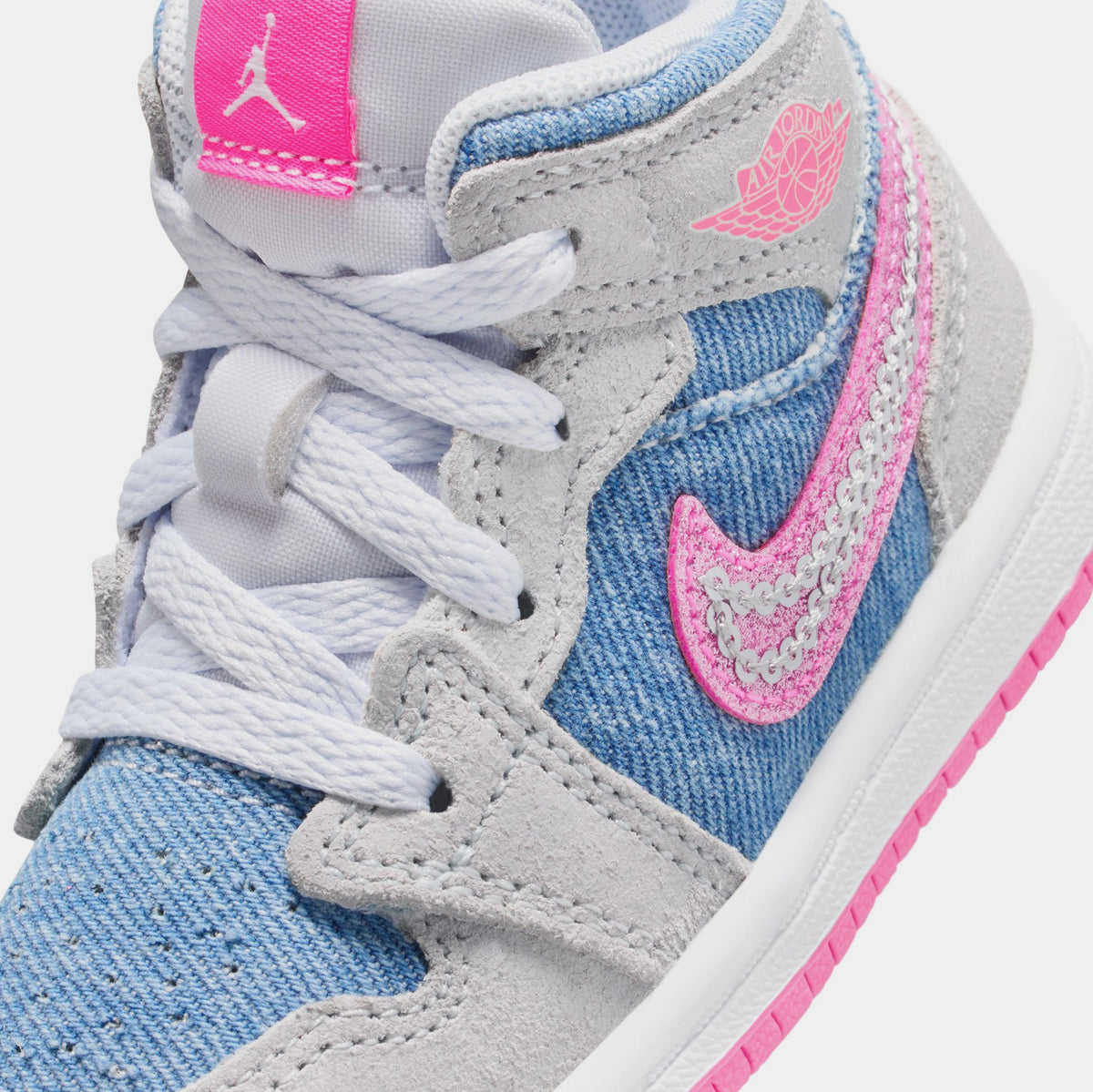 Exclusive Air Jordan 1 Mid SE Infant Toddler Lifestyle Shoes (Cobalt Bliss/White/Pink Glow) — 2C — Detail View