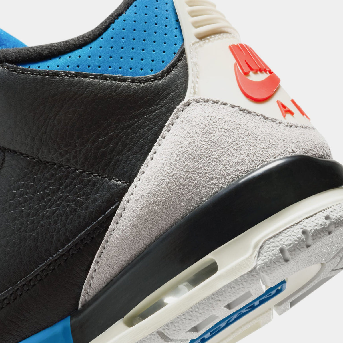 Exclusive Air Jordan 3 Retro OG Rare Air Grade School Lifestyle Shoes (Black/Chile Red/Neutral Grey/Military Blue/Coconut Milk) — 3.5Y — Lifestyle View