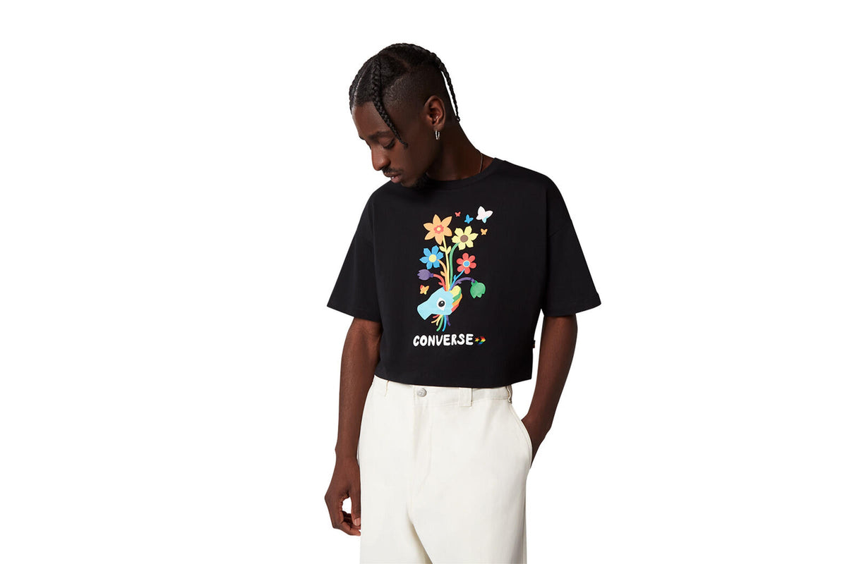 Exclusive Converse PRIDE OVERSIZED CROPPED TEE "BLACK" — 2XS — Front View