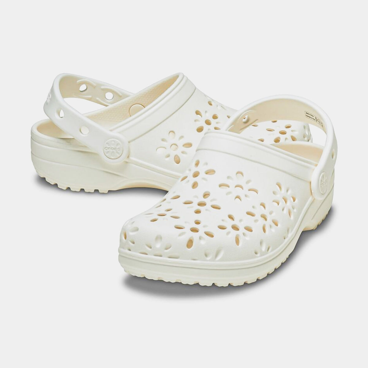 Exclusive Classic Clog Floral Cut Out Infant Toddler Sandals (White) — 4C — Back View