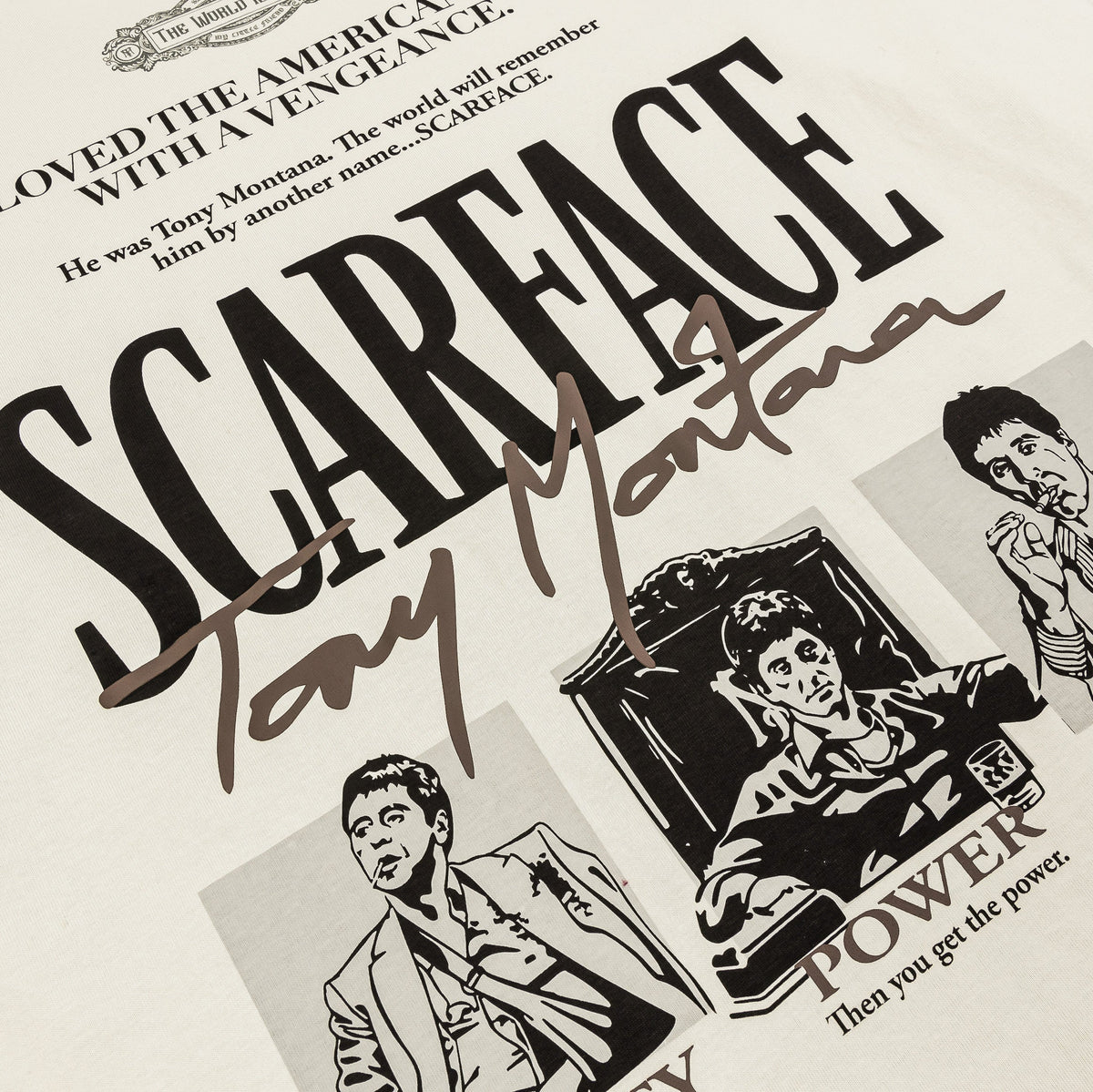 Exclusive SP x Scarface Vengeance Light Mens Short Sleeve Shirt (Beige/Taupe) — S — Top View