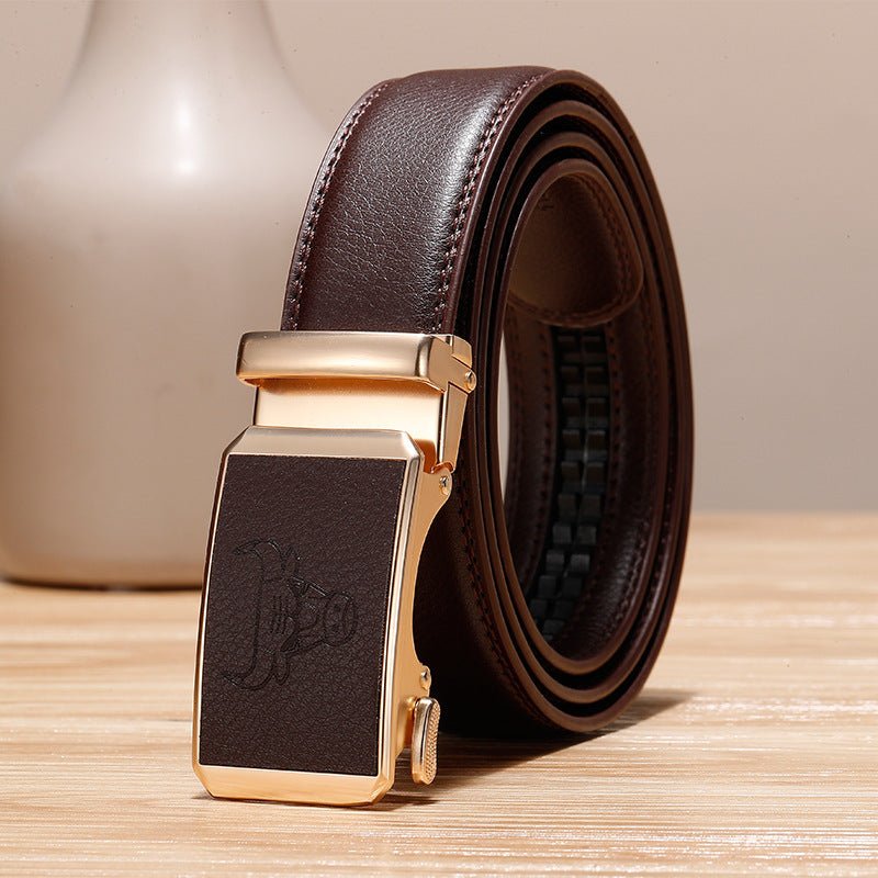 Exclusive Genuine Leather Cowhide Belt With Automatic Buckle Belt — Gold — Size 110cm — Width 1style — Alternate View 10