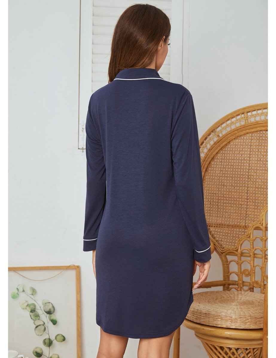 Exclusive Long Sleeve Shirt Button Nightdress — Black — Size S — Alternate View 9