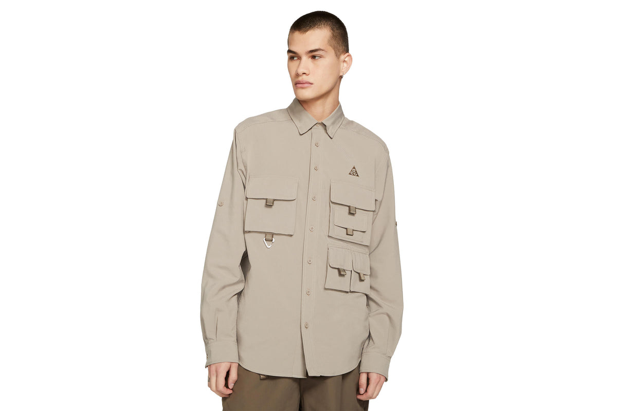 Exclusive Nike ACG DEVESTATION TRAIL WORK SHIRT "MOON FOSSIL" — 2XS — Front View