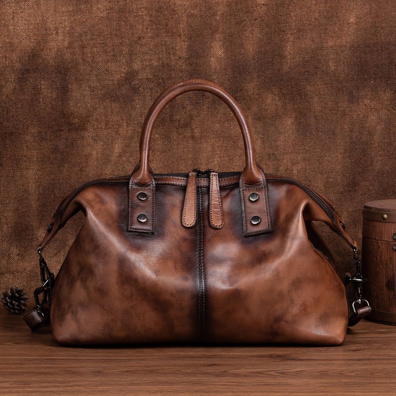 Exclusive Retro Cowhide Handbag | Vintage Leather Bag — Vintage coffee — Alternate View 8