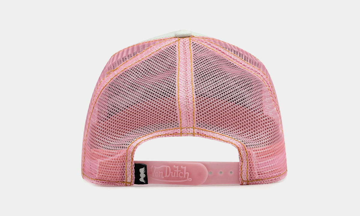 Exclusive Originals Tagged Trucker Mens Hat (White/Pink) — OS — Back View