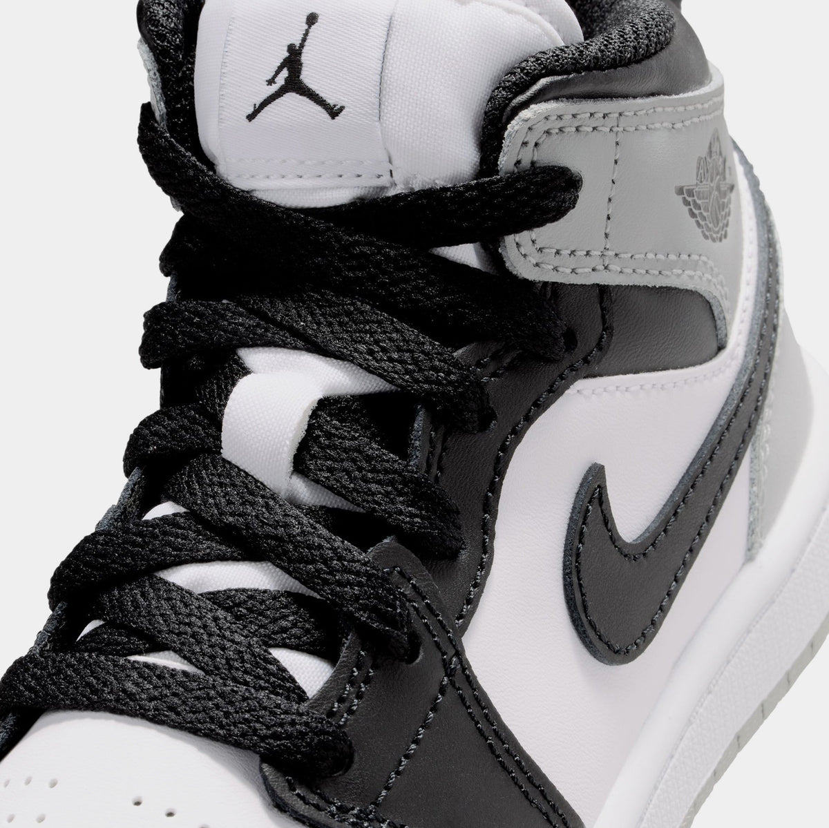 Exclusive Air Jordan 1 Mid Preschool Lifestyle Shoes (White/Light Smoke Grey/Black) — 10.5C — Detail View