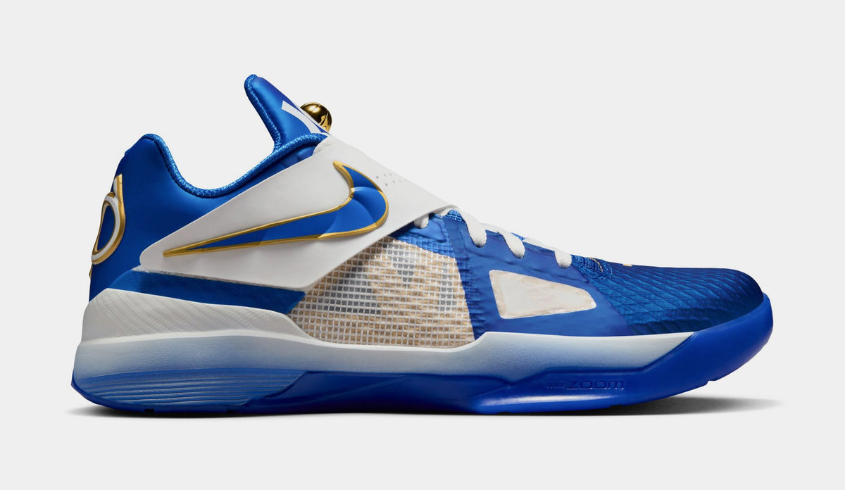 Exclusive Zoom KD 4 MVP Mens Basketball Shoes (Hyper Royal/Summit White/Metallic Gold) Final Sale — 6 — Front View