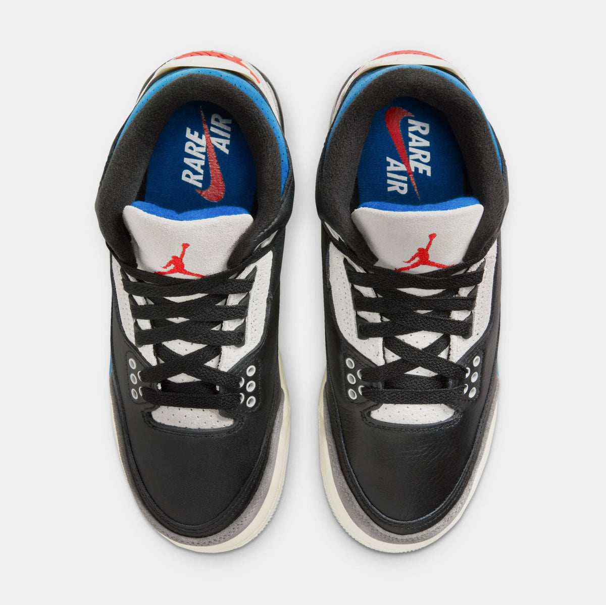 Exclusive Air Jordan 3 Retro OG Rare Air Grade School Lifestyle Shoes (Black/Chile Red/Neutral Grey/Military Blue/Coconut Milk) — 3.5Y — Side View