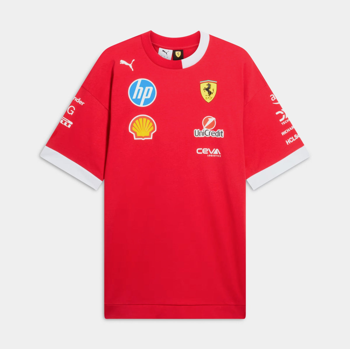 Exclusive Scuderia Ferrari 2025 Driver Mens Short Sleeve Shirt (Dark Cherry/White) — S — Front View