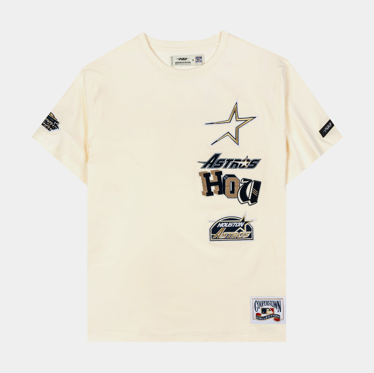 Exclusive Houston Astros Retro Cascade Ringer Mens Short Sleeve Shirt (Beige/Black) — S — Front View