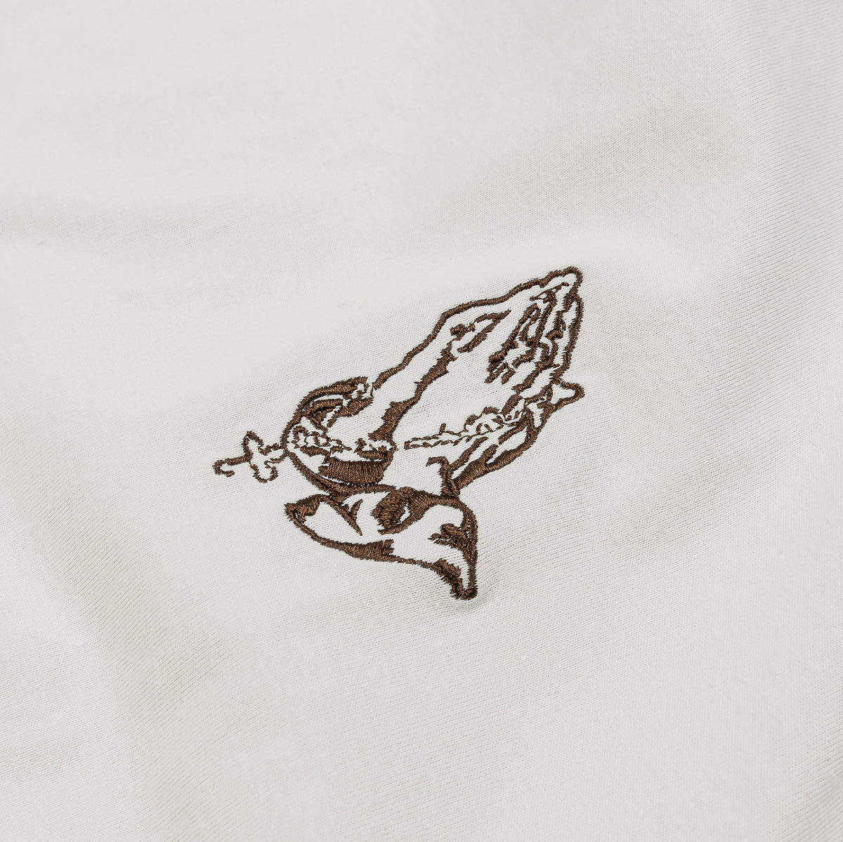 Exclusive Prayer Hands Mens Short Sleeve Shirt (Beige) — XS — Back View
