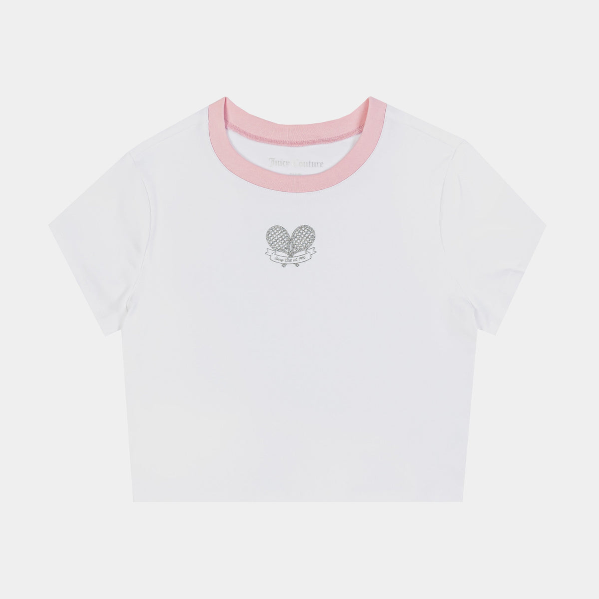 Exclusive Tennis Baby Tee Womens Short Sleeve Shirt (White/Pink) — XS — Front View