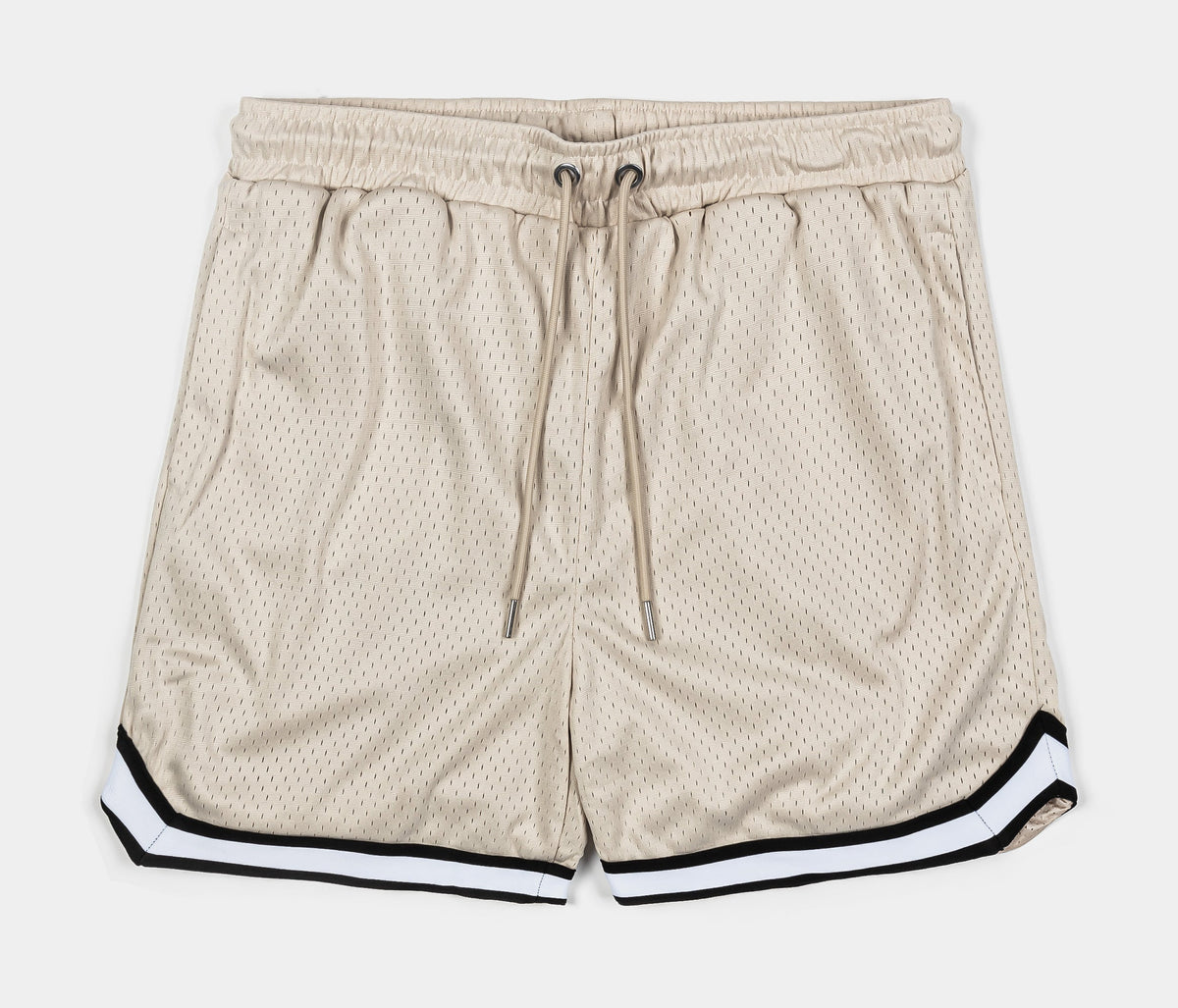 Exclusive Basketball Stripe Mesh Mens Shorts (Tan/Black) — S — Front View