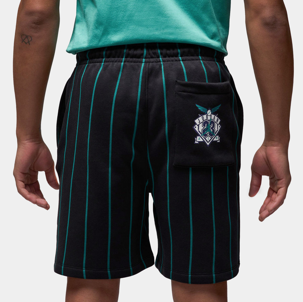 Exclusive Brooklyn Fleece Diamond Fleece Mens Shorts (Off Noir/New Emerald) — S — Side View