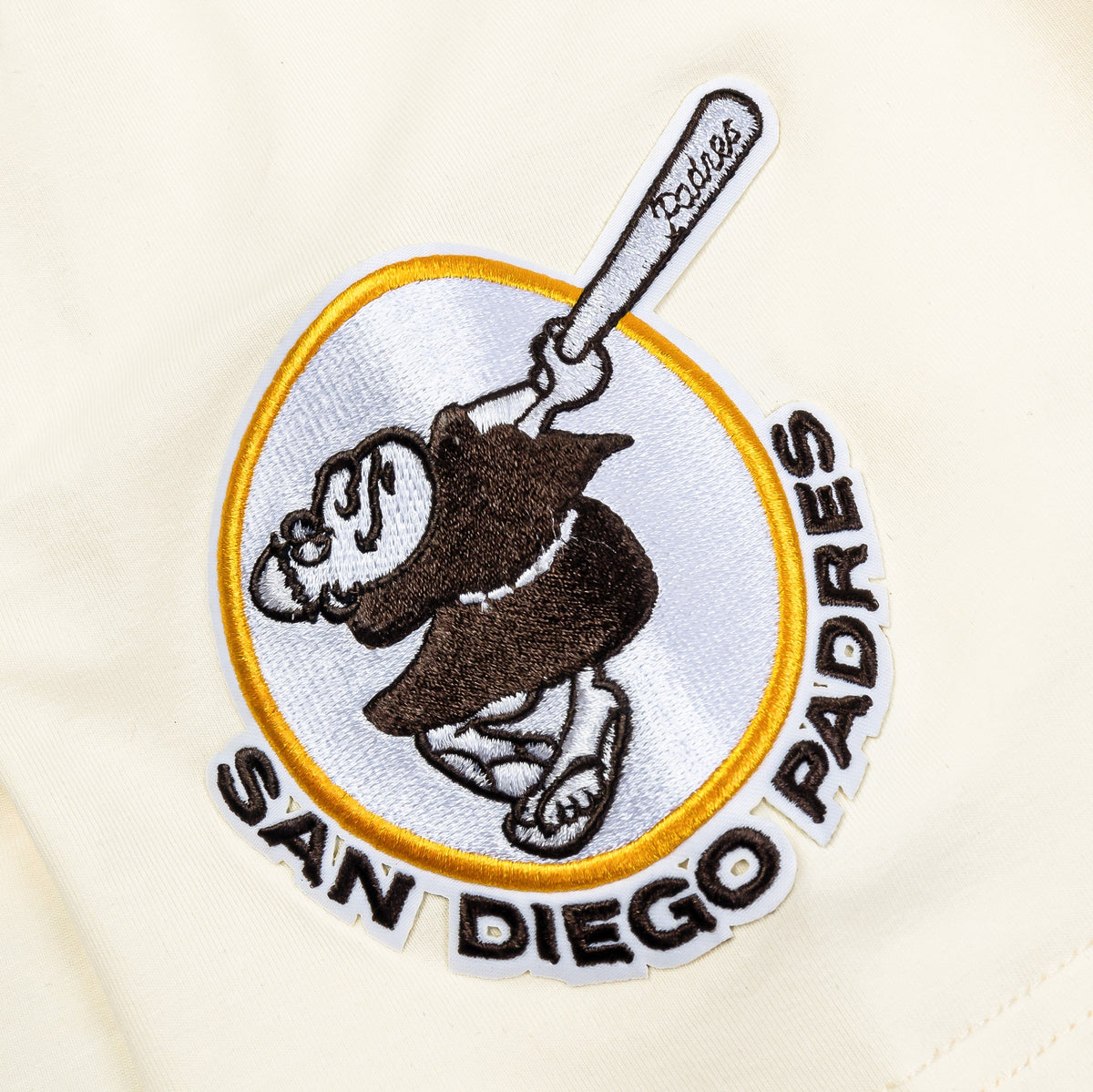 Exclusive San Diego Padres Retro Cascade Ringer Mens Short Sleeve Shirt (Beige/Orange) — S — Back View