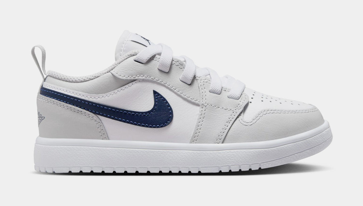 Exclusive Air Jordan 1 Low ALT Preschool Basketball Shoes (White/Midnight Navy/Neutral Grey) — 10.5C — Front View