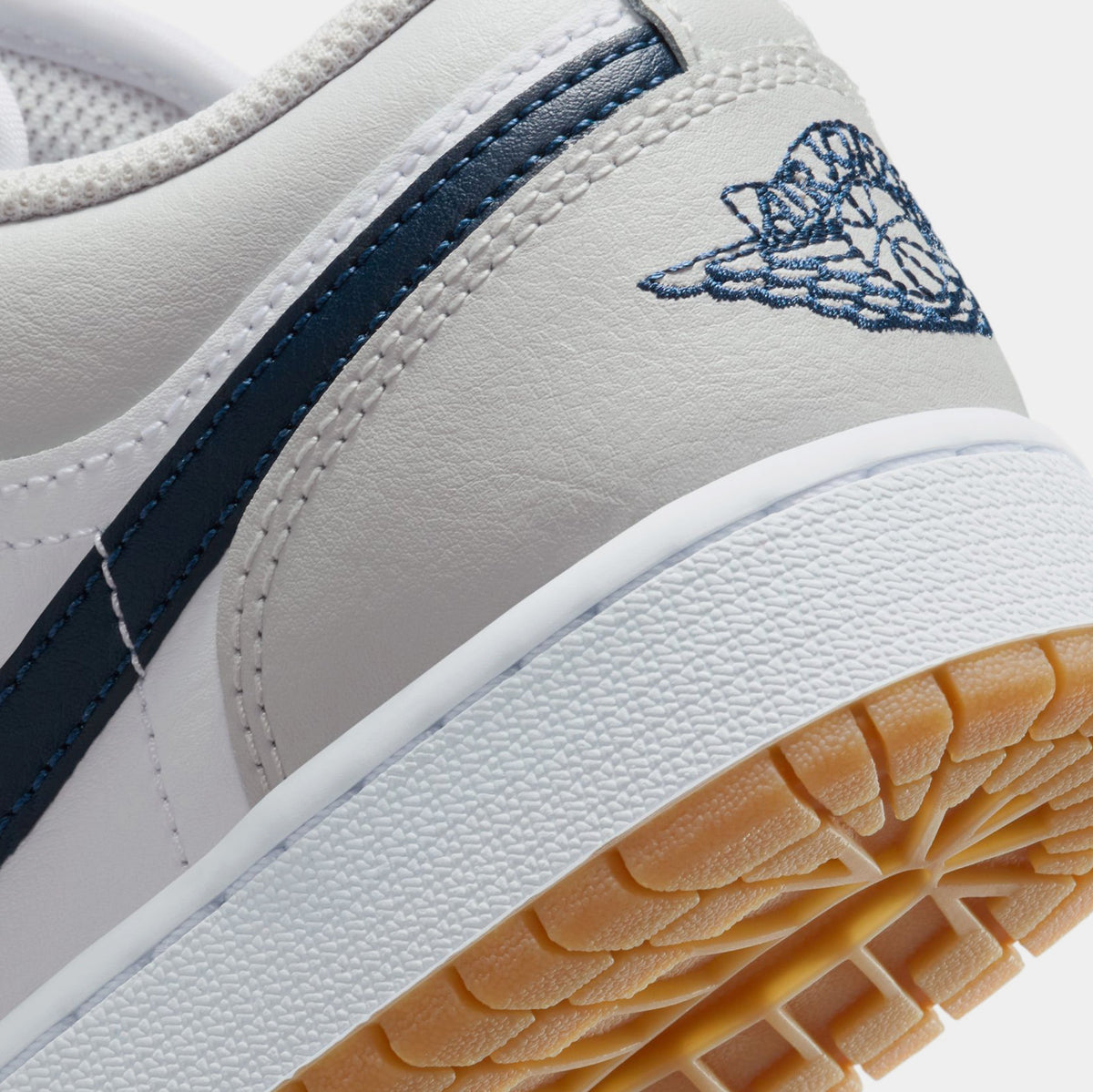 Exclusive Air Jordan 1 Low Grade School Basketball Shoes (White/Midnight Navy/Neutral Grey) — 3.5Y — Back View