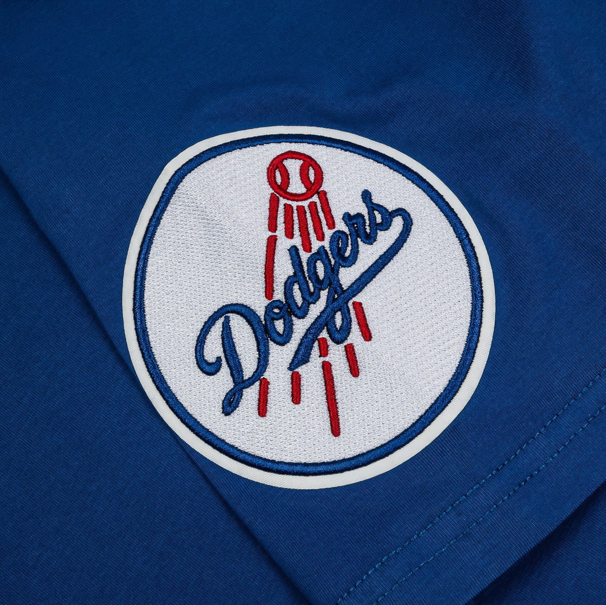Exclusive Los Angeles Dodgers Team Badge Mens Short Sleeve Shirt (Blue/White) — S — Top View