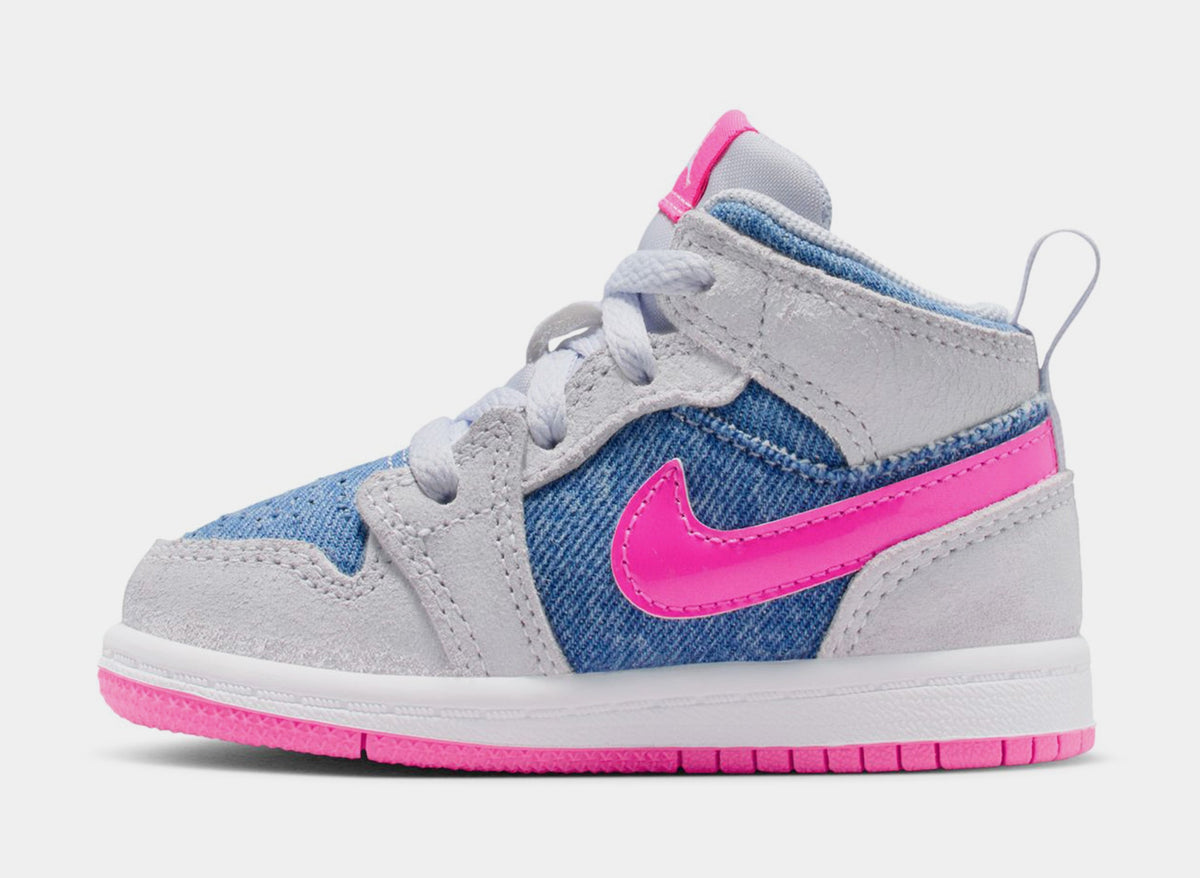 Exclusive Air Jordan 1 Mid SE Infant Toddler Lifestyle Shoes (Cobalt Bliss/White/Pink Glow) — 2C — Back View
