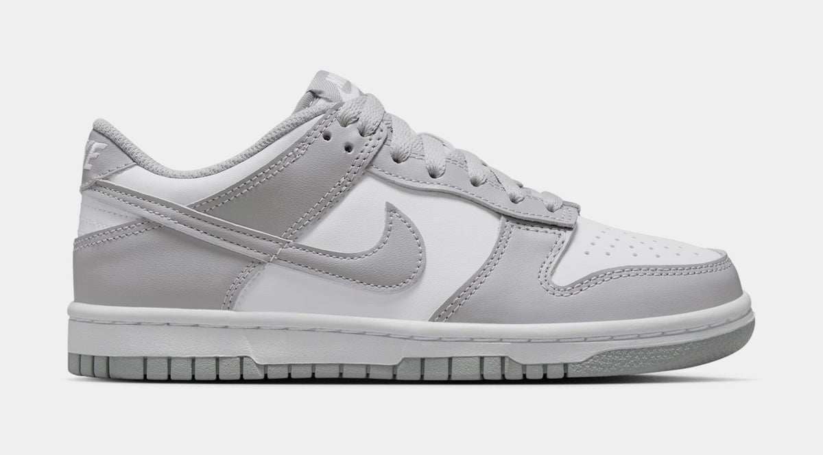 Exclusive Dunk Low Grade School Basketball Shoes (White/Light Grey/White) — 3.5Y — Front View