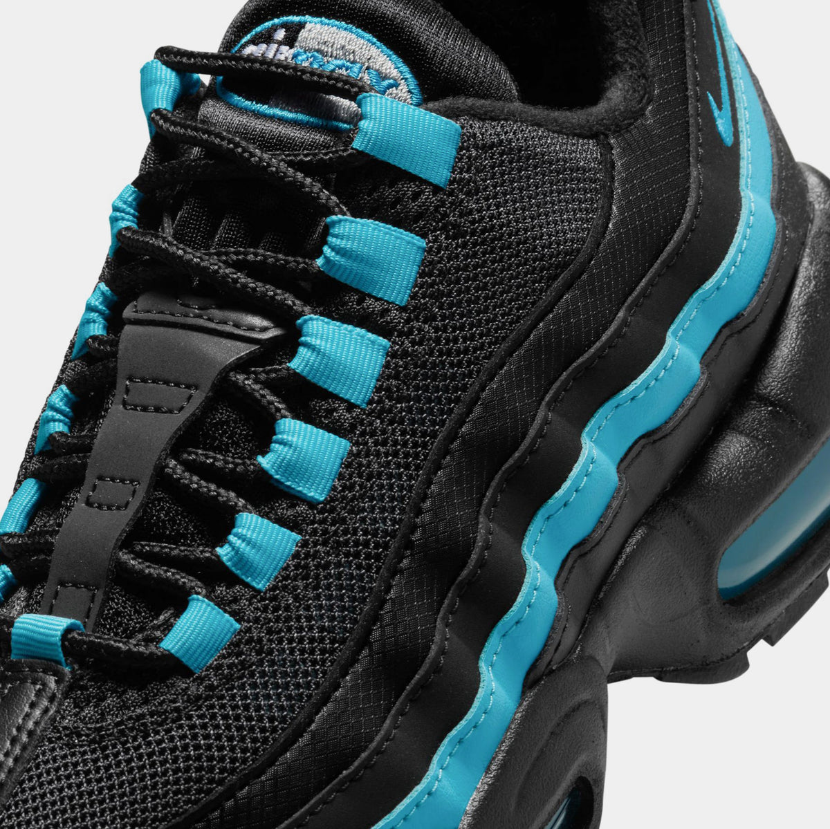 Exclusive Air Max 95 Grade School Running Shoes (Black/Baltic Blue/Black/Pearl Grey) — 1Y — Detail View